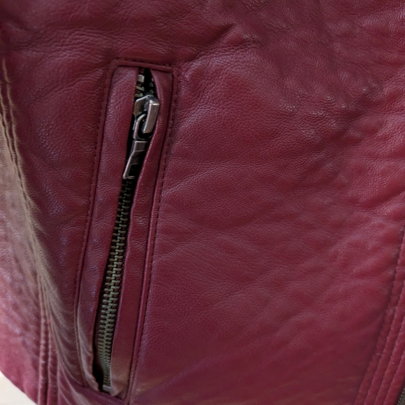 Ann Taylor Faux Leather Burgundy Moto Jacket - Picture 3 of 4